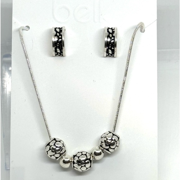 BELK Silver Tone and Black Design Bead Necklace and Post Earrings - Picture 3 of 5
